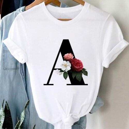 Black Alphabet Print Tshirt Women Harajuku Casual Round Neck White T Shirt Fashion Graphic Female TShirt Girls Tops