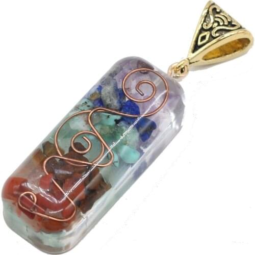 Natural Seven Chakras Pendant Rectangle Shape Natural Agates Pendant Charms for Making DIY Jewelry Necklace Accessories Gift