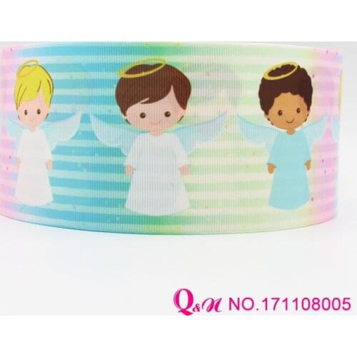 Q&N ribbon 16mm 22mm 25mm 38mm 50mm 75mm angel print grosgrain ribbon webbing 50yards/roll for hair tie