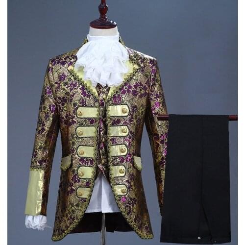 Luxury Gold Purple Embroidery Suit Men Party Wedding Suits Men Tuxedo Suit Stage Host Singer Clothes Middle Ages Costume Homme