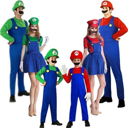 Super Mary Mario Family Costume Halloween Costumes For Adult And Kids Party Cosplay Carnival Fancy Clothing Boys Girls Uniforms