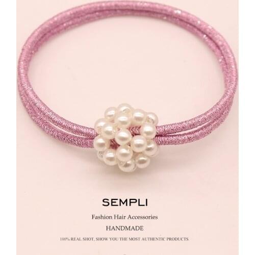 Sempli Pearl Elastic Rope Sweet Elastic Hair Bands Handmade Pear Flower Rubber Band For Womens and Girl Headwear Accessories