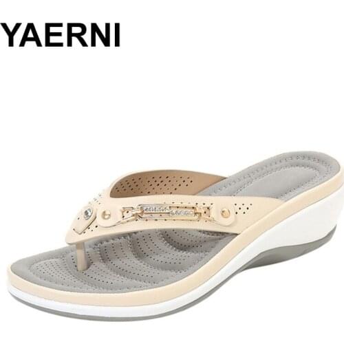 YAERNI 2020 new women summer slippers rhinestone slides non-slip platform platform shoes high heel woman outdoor beach flip flop