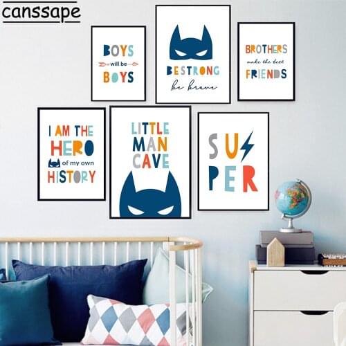 Blue Mask Canvas Art Print Quotes Arrow Poster Nursery Wall Art Painting Nordic Poster Wall Pictures Boy Baby Room Decoration