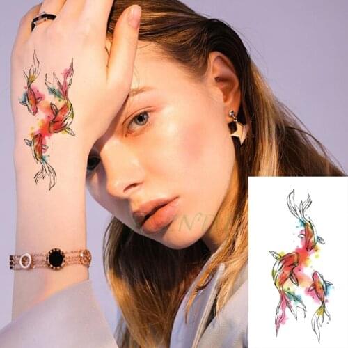Waterproof Temporary Tattoo Sticker Whale Fish Watercolor Design Flash Tatoo Fake Tatto Hand Leg Arm for Men Women Kids