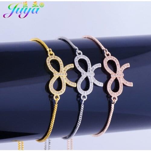 2017 Women Girls Charm Bracelets Micro Pave Zircon European Bowknot Connector Charm Adjustable Gold Chain Christmas Gift Jewelry