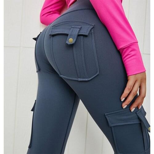 SALSPOR Yoga Pants Women Fitness Solid Color Military Style Sport Leggings Gym Slim Fit Pocket Sweatpants Outdoor Running Pants