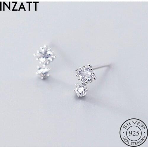 INZATT Real 925 Sterling Silver Zircon Geometric Stud Earrings For Fashion Woman Party Fine Jewelry Bohemian Accessories Gift