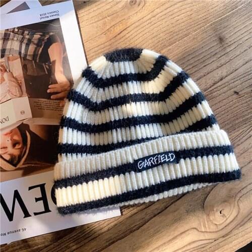 Womens Autumn and Winter Knitted Hats Korean Version of Wild Warm Woolen Cap Japanese Street Outdoor Fashion No Eaves Caps