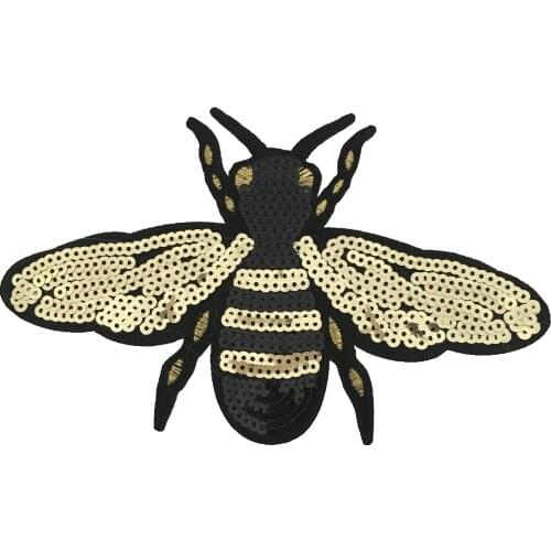 3PCS/SET Gold Bee Patches Iron on Patches for Clothes Jacket DIY Accessory Decorative Applique Insect Honeybee Sequined Patches