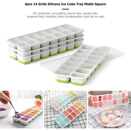 4pcs 14 Grids Silicone Ice Cube Tray Molds Square Shape Ice Maker Baby Food Storage Baby Food Box Food Container Infant Fruit