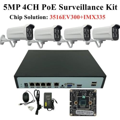 4CH IP Surveillance Kit 5/3/2MP Metal Bullet Camera Outdoor Waterproof IRC 9*5MP NVR 48V PoE 1 SATA MAX 8T Motion Detection P2P