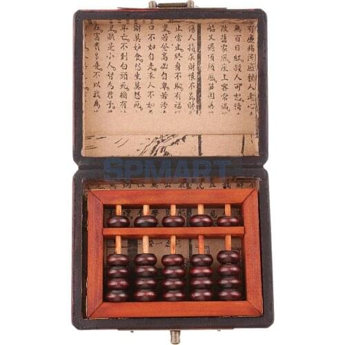 5 Rows Vintage Chinese Wooden Bead Arithmetic Abacus with Box Classic Ancient Calculator Calculating Tool Collectables