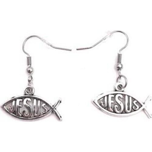 50Pair Fashion Vintage Alloy Charms Jesus Fish Earrings Drop/Dangle Earrings For Girls Women Handmade Jewelry Accessories