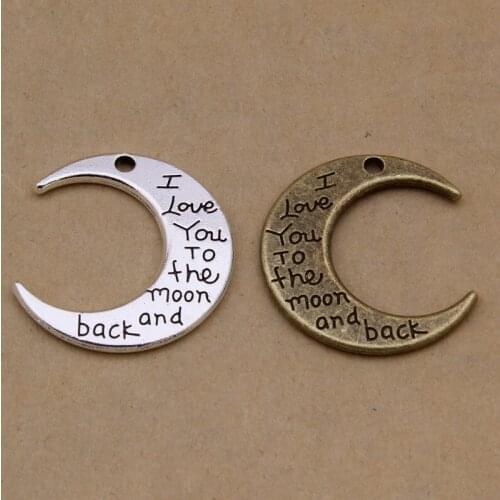 50pcs 30x9mm Moon Lettering I Love You to the Moon and Back Ancient Bronze Charms Pendant Jewelry DIY Accessories
