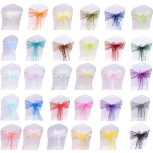 10/50pcs/lot Organza Glass Yarn Chair Sashes 18cm x 275cm Wedding Chair Decoration For Hotel Banquet Party Event Chair Decor