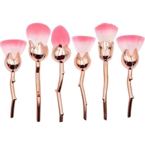 6pieces/Set Makeup Brushes Rose Style Golden Silky Soft Handle Beauty Girl Ladies Cosmetic Make up Tool Colorful Elegant Brushes
