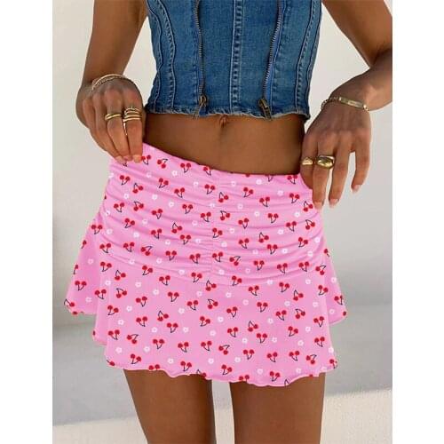 90s Mini Skirt Lady Trendy Y2K Summer Beachwear Flor Print Jupe Preppy Style Ruched Pleated Skirts Woman High Waist 4 Colors