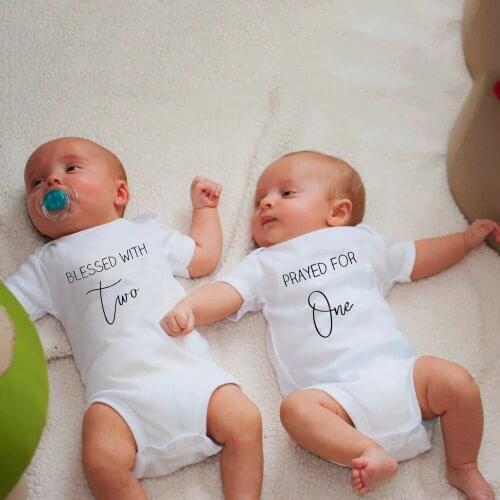 Twins Playsuits Prayed for One Blessed with Two BodySuit Baby Boys Girls Jumpsuits Cute Newborn Baby Short Sleeve Casual Outfits