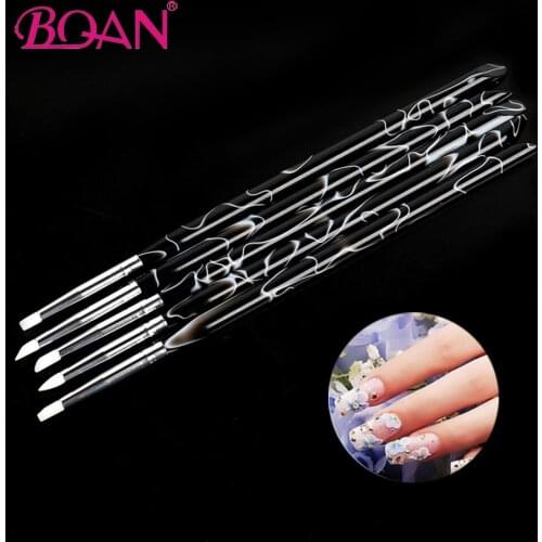 BQAN 5pcs/set Nail Art Silicone Head Sculpture Pen 3D Carving DIY Glitter Powder Liquid Manicure Dotting Brush Tips with Box