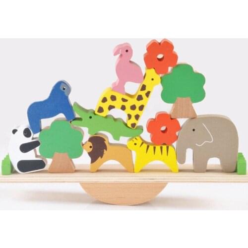 Baby Kids Wooden Blocks Early Learning Educational Toy Montessori Teaching Cartoon Animal Balance Jenga Games Gift For Children