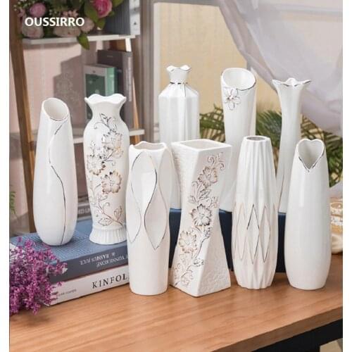 OUSSIRRO Europe Porcelain Vase Handmade Handicrafts Fashion Ceramic Tabletop Flower Vase Study Hallway Home Wedding Decoration