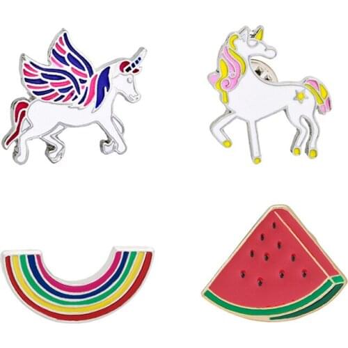 Fooderwerk Jewelry Creative Personality Watermelon Pegasus Unicorn Rainbow Male And Female Brooch Zinc Alloy Cartoon Pin