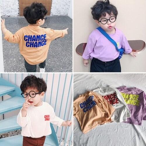 Toddler Baby T-shirts Cotton Casual Korean Letter Long Sleeve Tops for Girls Boy Clothing 2 3 4 5 6 Years Kids Tee Fashion Shirt