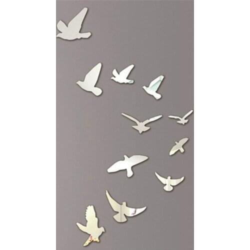 Personality Creative Bird Shape Mirror Wall Sticker Plastic Strong Paste Wall Sticker DIY Splice Wall Sticker Home Decoration