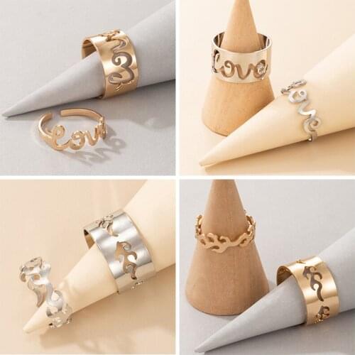 Docona New Trendy Letter Flame Matching Couple Rings for Women Men Hollow Geometric Open Alloy Metal Wedding Ring Jewelry кольца