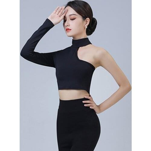 One-Sleeve Halter Latin Dance Crop Tops Training Clothes Tango Dancing Performance Costume Cha Cha Samba Slim Clothing YS1701