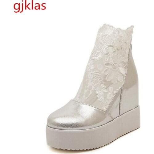 Fashion Lace Hollow Sneakers Platform High Top Wedges Shoes for Women Embroider High Heel Sneakers Casual Women Vulcanize Shoes