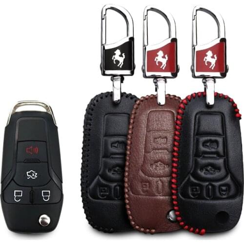 KUKAKEY Leather Car Key Case Fob Cover For Ford Focus Fiesta fusion F150 F-150 Mustang Explorer Key Protected Bag Holder Shell