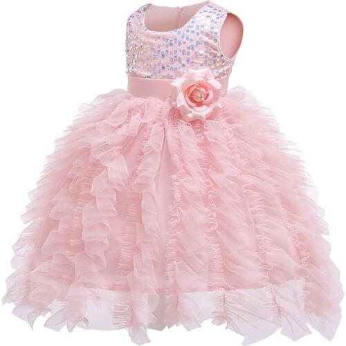 LZH Flower Girls Cake Dresses For Kids Sequins Mesh Lace Princess Dress Baby Girls Cosplay Costume Party Dress Children Clothing