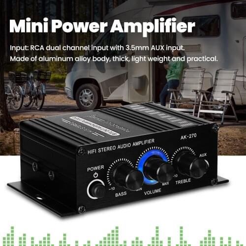12V 2A Audio Mini Amplifier, 2-Channel ,Audio Bass Treble Input, 3.5mm AUX, Power Speakers, for Car Bedrooms Portable Home