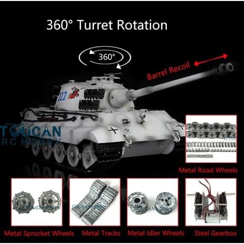 1/16 Heng Long 7.0 Customized King Tiger RC Tank 3888A Barrel Recoil Track Wheels TH17557-SMT4