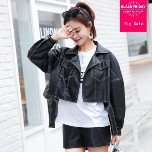 Fashion brand white line stitching pu leather jacket female street style was thin short leather jacket wq472 dropship