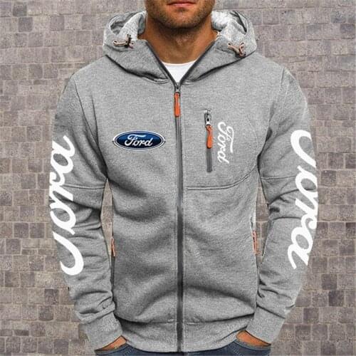 2021 NEW Mens Hoodies Ford Mustang Car Logo Print Casual HipHop Black Hooded Fleece Sweatshirts Zipper Jacket Men Tops