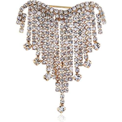 New Fashion Shining Rhinestone Tassels Heart Brooch Pin for Women Party Gifts