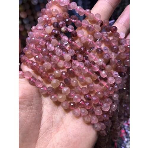 Wholesale 2string of 15.5" Natural Strawberry Quartz Crystal Bead 6mm Faceted Round Tear Drop Gem Stone Loose Beads for Jewelry