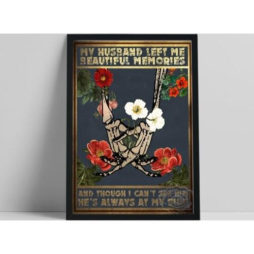 Couple Beautiful Memories Poster, Flower Leaf Hand Skeleton Painting Wall Decor, Funny Valentine Canvas Prints, Anniversary Gift