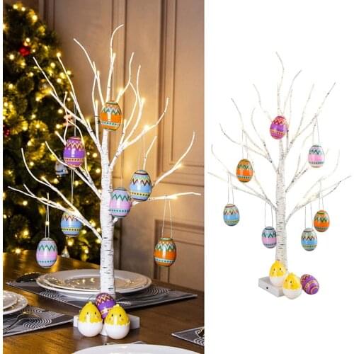 Happy Easter Decor Led Birch Light Tree Easter Eggs Hanging Ornament Tree Event Party Supplies Easter Decorations For Home Table