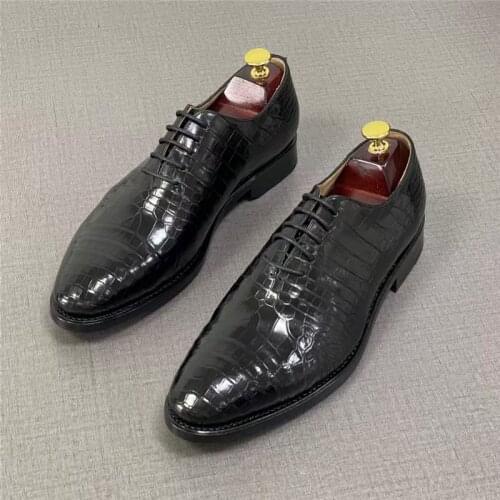 Authentic Real True Crocodile Belly Skin Businessmen Lace-up Dress Shoes Genuine Exotic Alligator Leather Male Chic Oxford Shoes