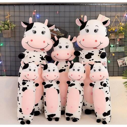 70-120cm Lovely Creative Milk Cow Plush Pillow Toys Soft Stuffed Cartoon Animal Cattle Doll Bedroom Sleeping Pillow Cushion Gift