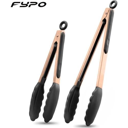 Silicone BBQ Grilling Tong，Kitchen Cooking Salad Bread Serving Tong Non-Stick Barbecue Clip Clamp Stainless Steel Tools Gadgets