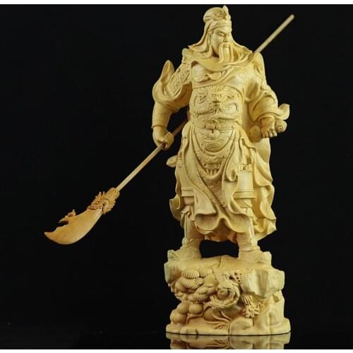 Boxwood 20cm Guanyu Sculpture Three Kingdoms Wood Statue Feng Shui Collection Wealth God Guan Gong Home Decor