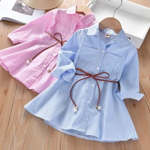 Princess Girls Spring Dresses Striped Blouse Dresses for Girls Kids Shirt Dress with Belt Teenage Childrens Summer Clothes 2021