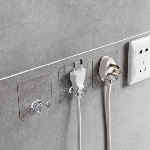 Power Plug Socket Cord Organizer Holder Hook Self Adhesive Kitchen Office Wall Hanger Transparent Sticky Hook Home Storage