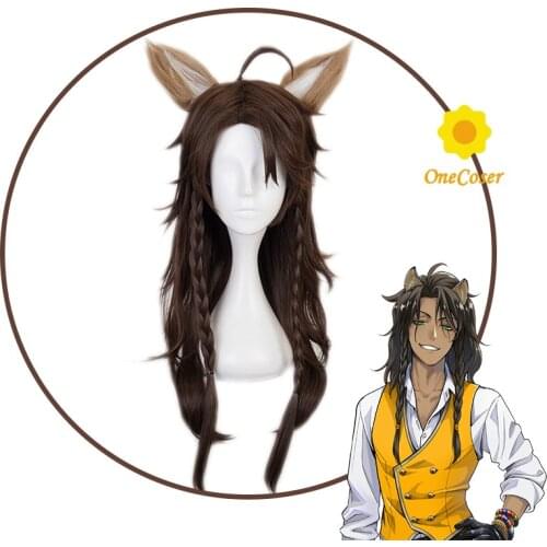 Twisted Wonderland Leona Kingscholar Cosplay Long Brown Wig Ears Hairpin +Free Wig Cap Synthetic Hair Halloween Party Props