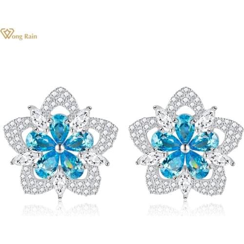 Wong Rain 925 Sterling Silver Flowers Created Moissanite Gemstone Wedding Engagement Ear Studs Earrings Fine Jewelry Wholesale